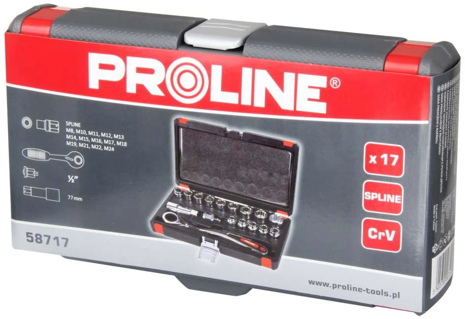 Zestaw Rinkinys Spline galvučių su terkšle rinkinys, 17 dalių, CRV Proline