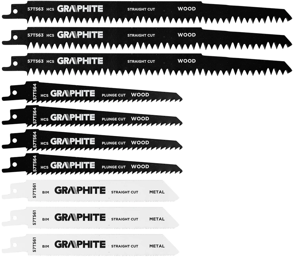 Zestaw Rinkinys Tiesinio pjūklo geležčių rinkinys, TPI 5, TPI 6, TPI 18, HCS/BIM, 10 vnt.
