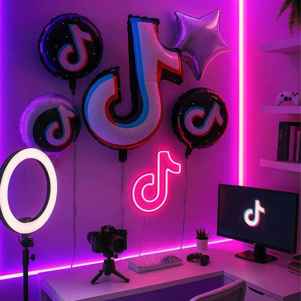 Zestaw Rinkinys „TikTok“ užrašų balionų rinkinys gimtadieniams, gimtadienio šventėms, 5 vnt.