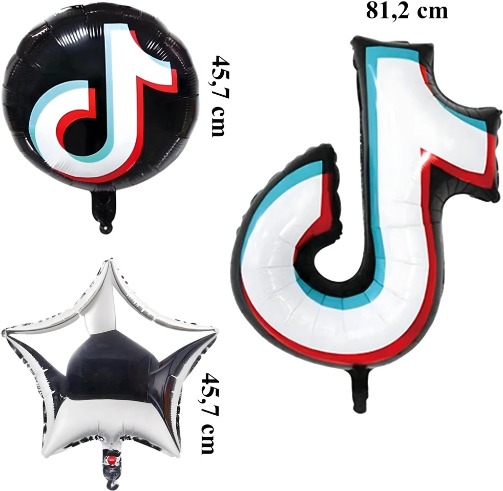 Zestaw Rinkinys „TikTok“ užrašų balionų rinkinys gimtadieniams, gimtadienio šventėms, 5 vnt.