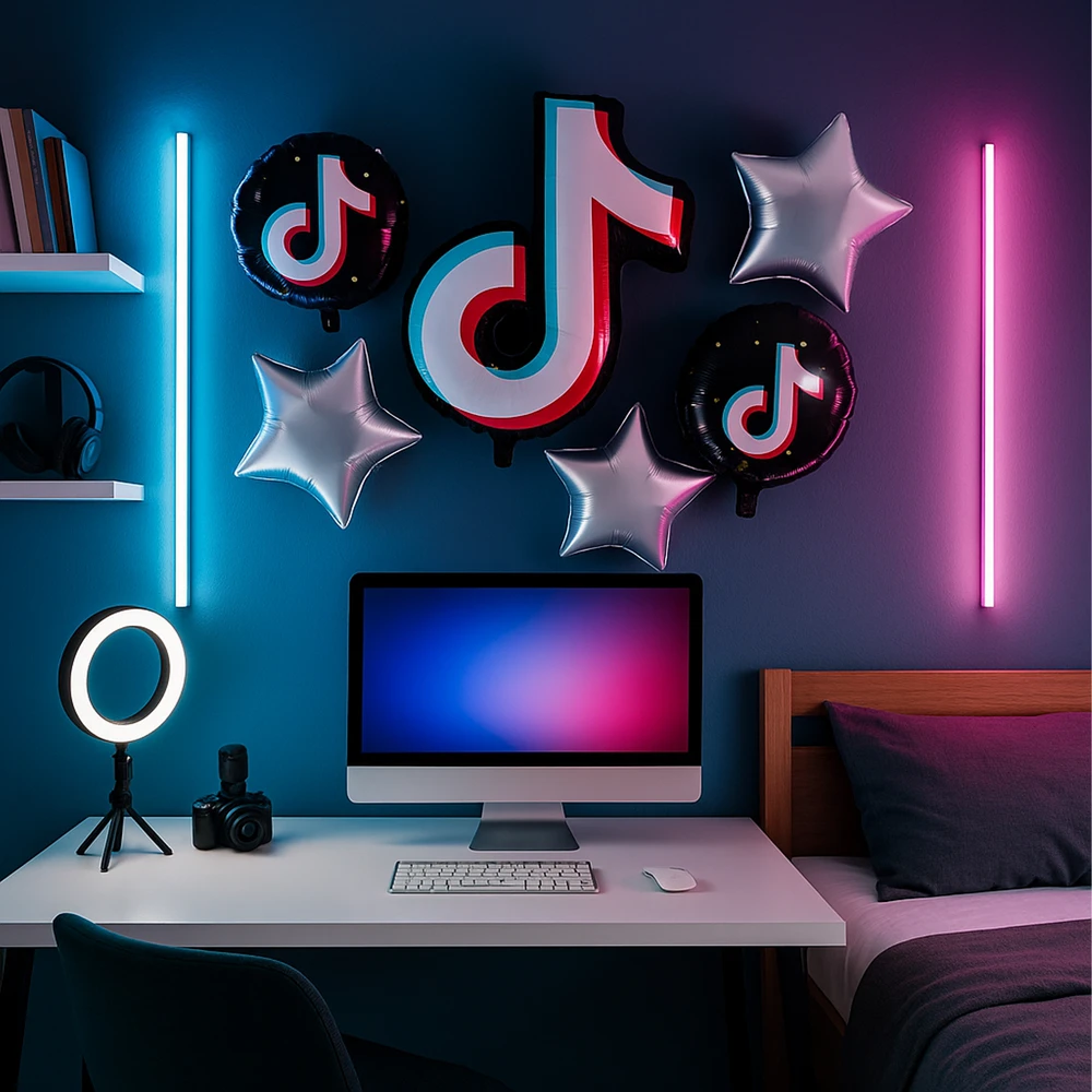Zestaw Rinkinys „TikTok“ užrašų balionų rinkinys gimtadieniams, gimtadienio šventėms, 5 vnt.