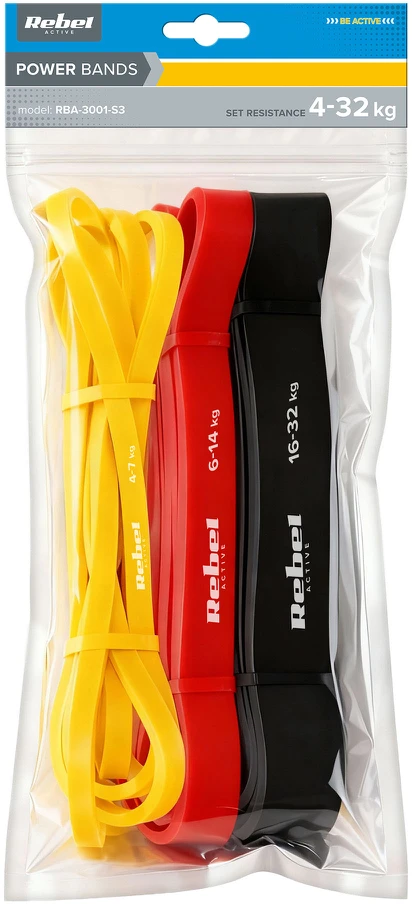 Rinkinys TPE mankštos juostų rinkinys - Power Band PT-S3, 4-32 kg, 3 TPE juostos, REBEL ACTIVE