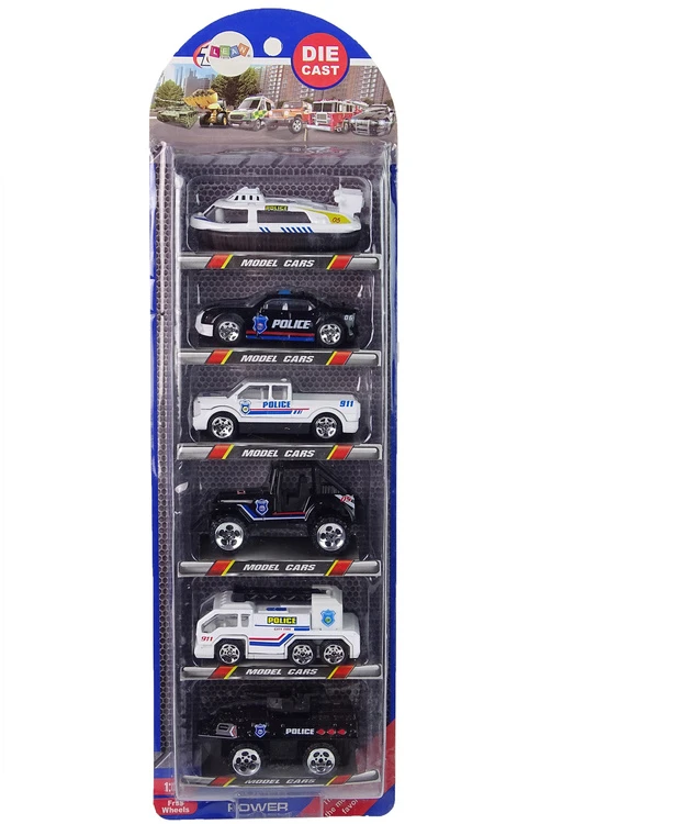Lean Toys Resorako policijos transporto priemonių rinkinys LeanToys, 6 vnt, 1:64