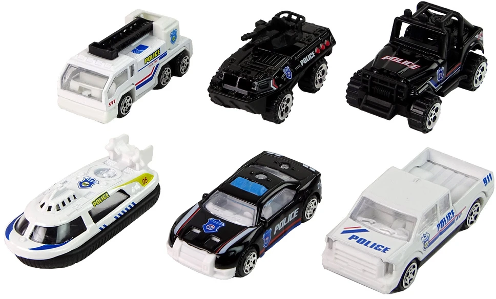 Lean Toys Resorako policijos transporto priemonių rinkinys LeanToys, 6 vnt, 1:64