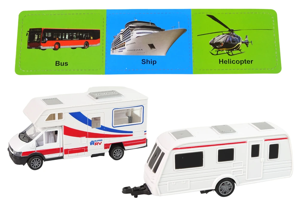 Lean Toys Kelionių automobilis su priekaba, baltas