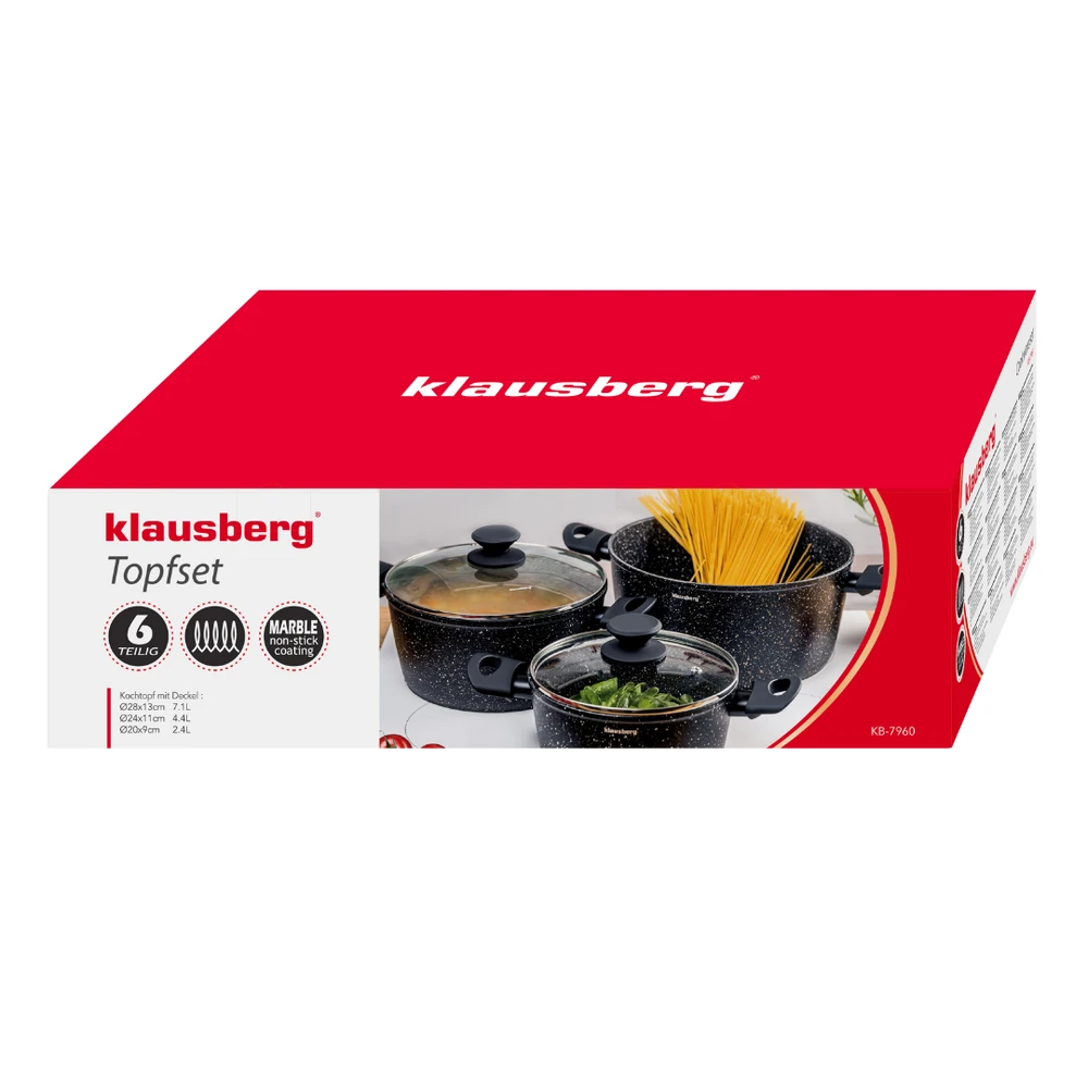 Rinkinys Trijų dalių marmurinių puodų rinkinys su dangčiais, Klausberg kb-7960