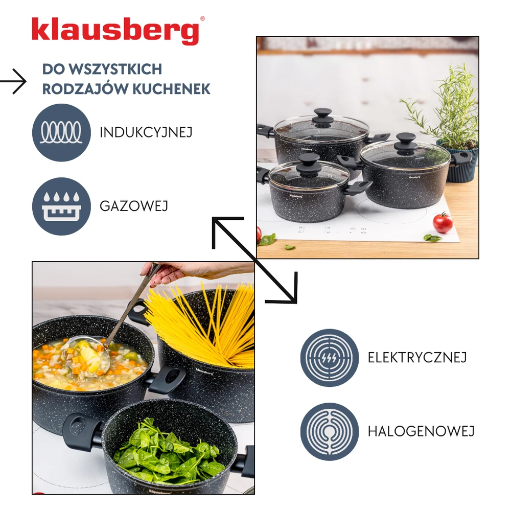 Rinkinys Trijų dalių marmurinių puodų rinkinys su dangčiais, Klausberg kb-7960
