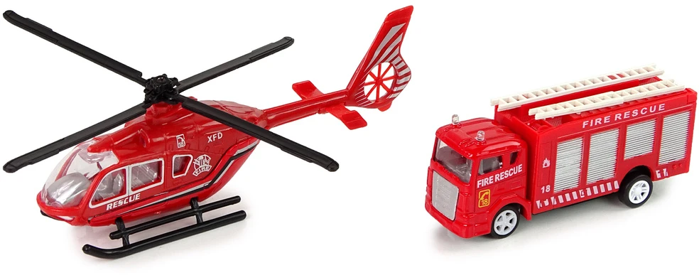 Ugniagesių transporto priemonių rinkinys Lean Toys, raudonas