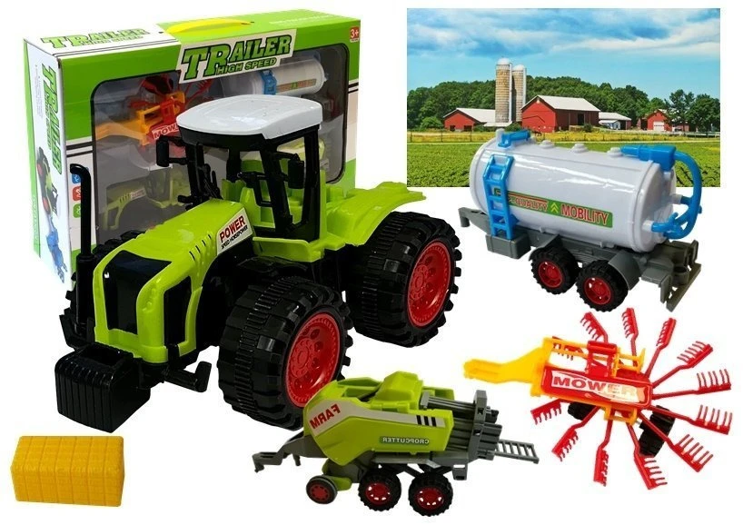 Lean Toys Ūkininko transporto priemonių rinkinys – traktorius su priedais