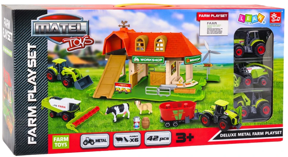Lean Toys Ūkio Rinkinys su Traktoriais ir Gyvūnais, 42 dalys