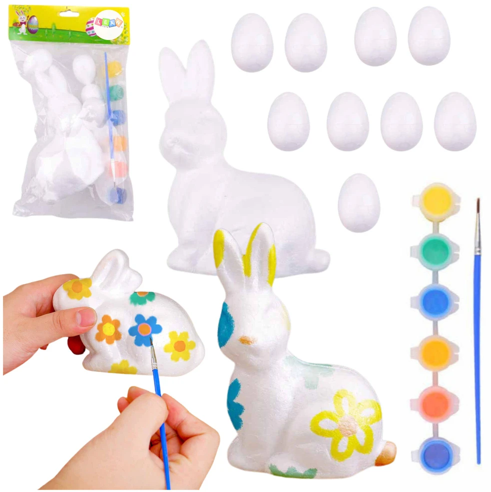 Lean Toys Putplasčio Velykų dekoravimo rinkinys su kiškučiu ir 9 kiaušiniais