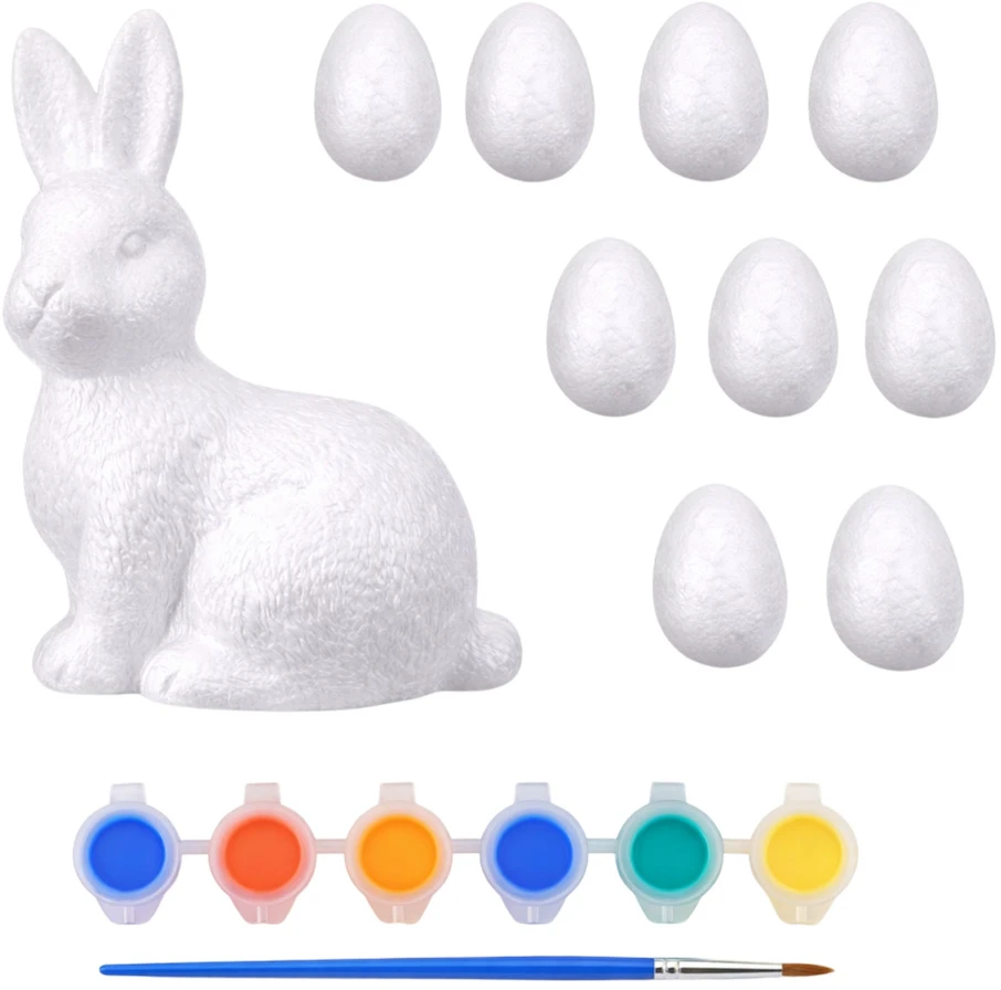 Lean Toys Putplasčio Velykų dekoravimo rinkinys su kiškučiu ir 9 kiaušiniais