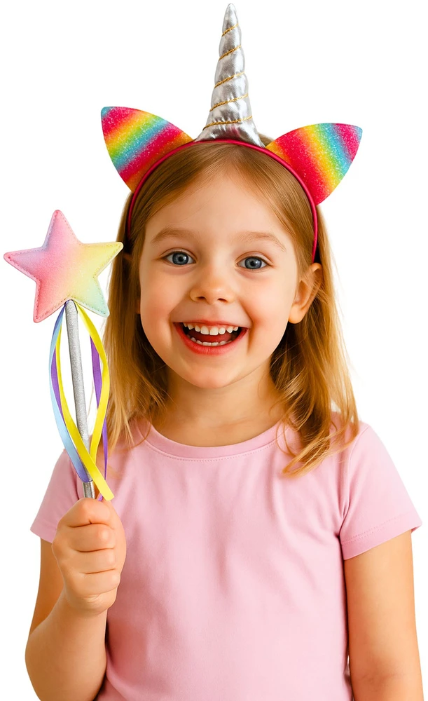 Lean Toys Vaikų aksesuarų rinkinys „Princesės Vienaragis“ su lankeliu ir lazdele