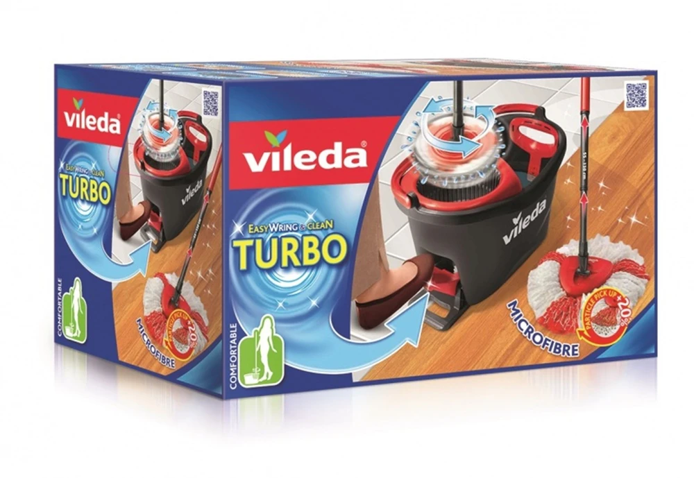 Vileda Easy Wring & Clean Turbo Grindų plovimo šluota su besisukančiu gręžtuvu | Teleskopinė rankena 85 – 123 cm