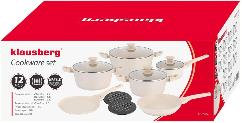 Rinkinys Virtuvės reikmenų rinkinys, 12 dalių, aliuminis su markizės danga, kreminės spalvos, Klausberg, kb-7884
