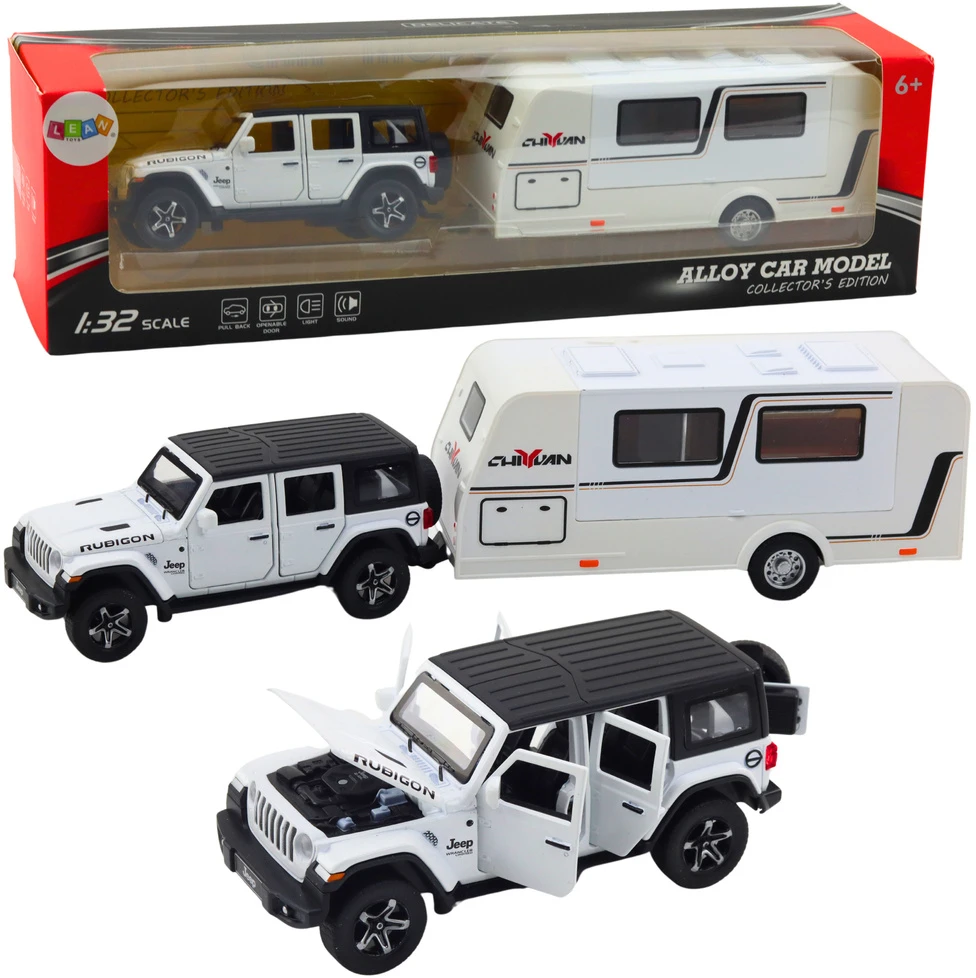 Lean Toys Bekelės Automobilis su Kemperiu Baltas 1:32 – Metalinis Modelis su Šviesomis ir Garsais