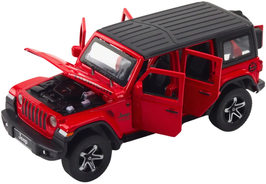 Lean Toys RAUDONAS VISUREIGIS SU KEMPINGO PRIEKABA 1:32