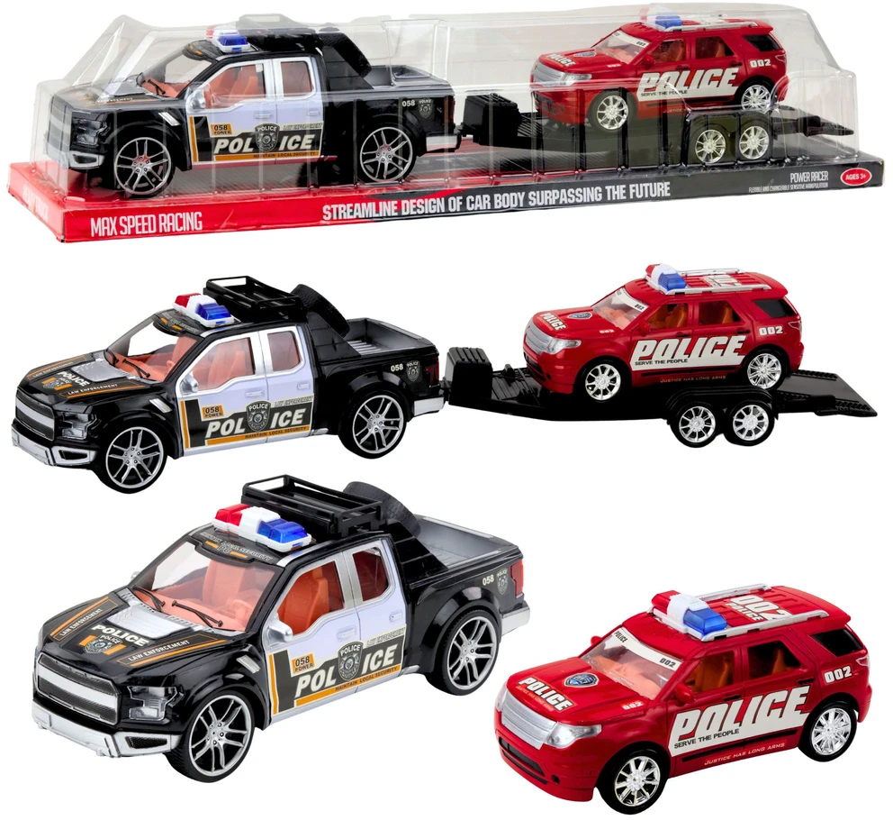 Lean Toys Policijos visureigis su vilkiku ir patruline mašina, 60x11.5x10.5 cm