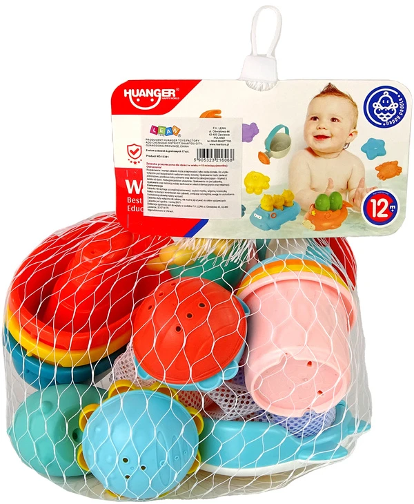 Vonios ir sodo žaislų rinkinys su tinkleliu Lean Toys, 17 vnt.