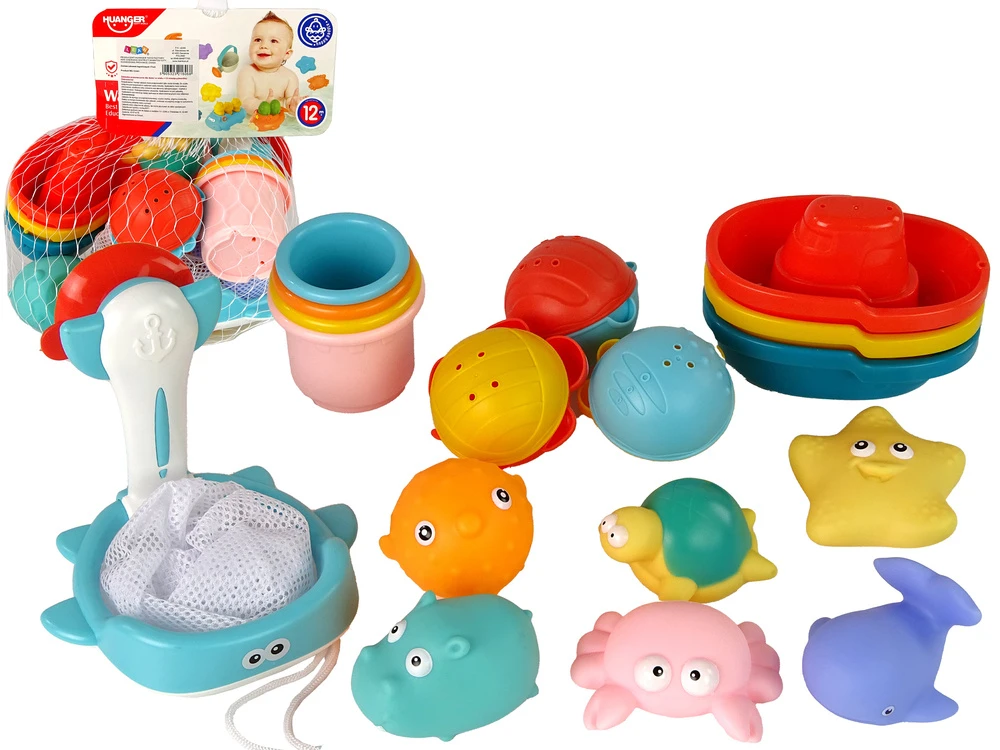 Vonios ir sodo žaislų rinkinys su tinkleliu Lean Toys, 17 vnt.