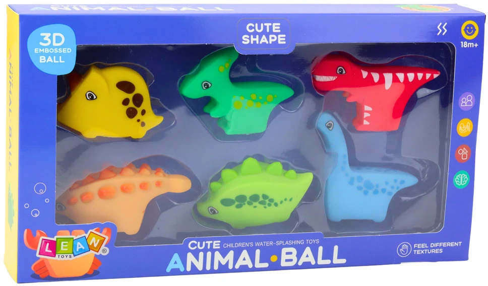 Lean Toys Guminiai vonios dinozaurai 6 žaislų rinkinys vaikams