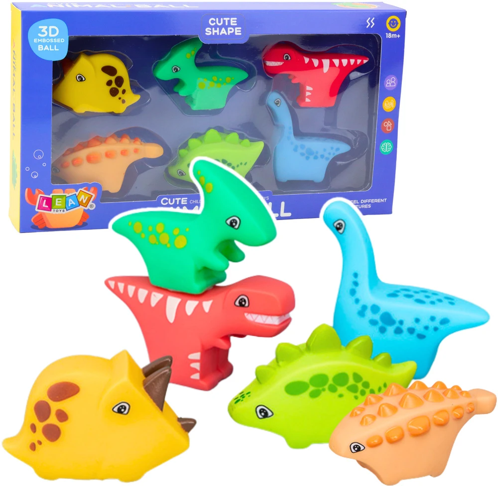 Lean Toys Guminiai vonios dinozaurai 6 žaislų rinkinys vaikams