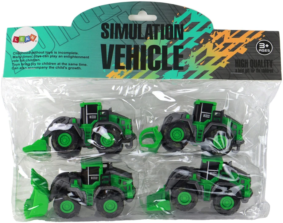 Žaislinių traktorių rinkinys Lean Toys, žalias/juodas, 13x6x5 cm, 4 d