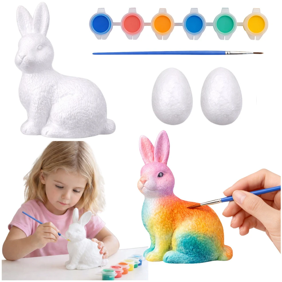 Lean Toys Rinkinys Zuikio putplasčio dekoracijų dažymo rinkinys, 2 kiaušiniai, dažai