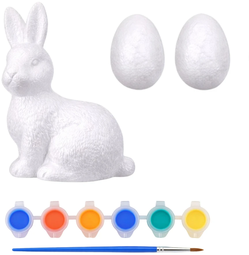 Lean Toys Rinkinys Zuikio putplasčio dekoracijų dažymo rinkinys, 2 kiaušiniai, dažai