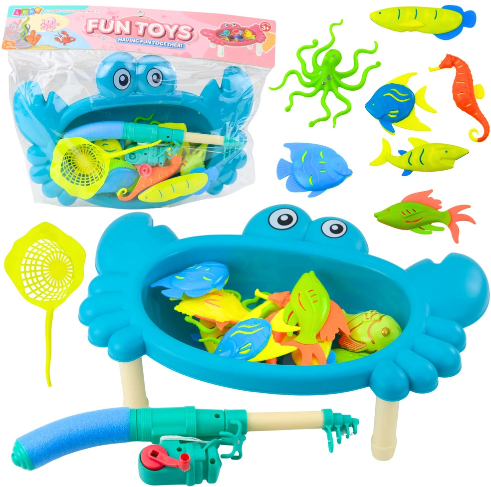 Lean Toys Žaidimų stalas vaikams vėžlio formos su žvejybos rinkiniu, mėlynas
