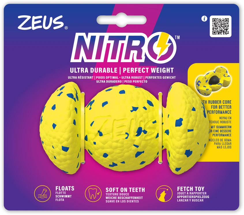 Zeus Nitro - pasvertas regbio kamuolys - geltonas ir mėlynas - 12,4 cm