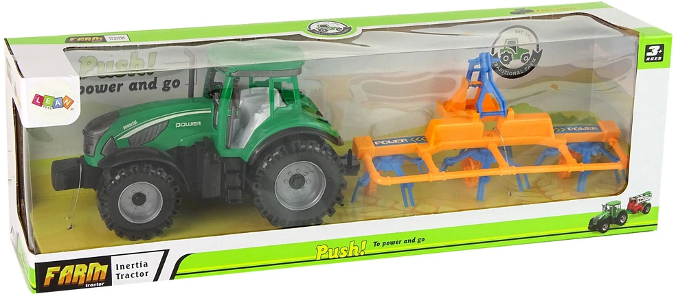 Traktorius su grėbliu Lean Toys, žalias
