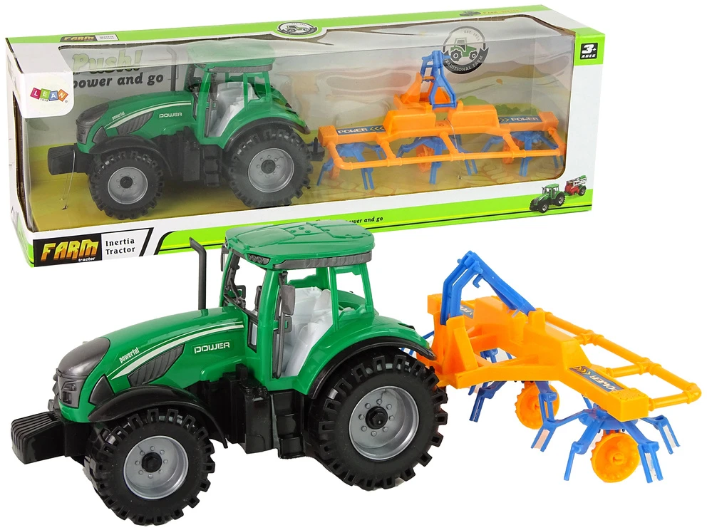 Traktorius su grėbliu Lean Toys, žalias