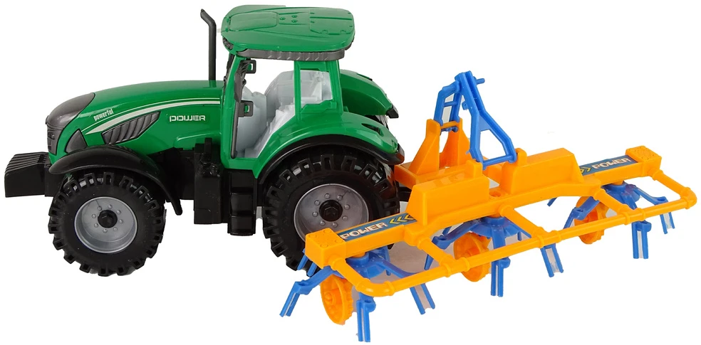 Traktorius su grėbliu Lean Toys, žalias