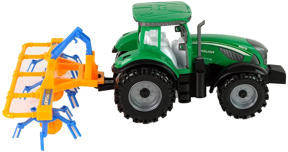 Traktorius su grėbliu Lean Toys, žalias