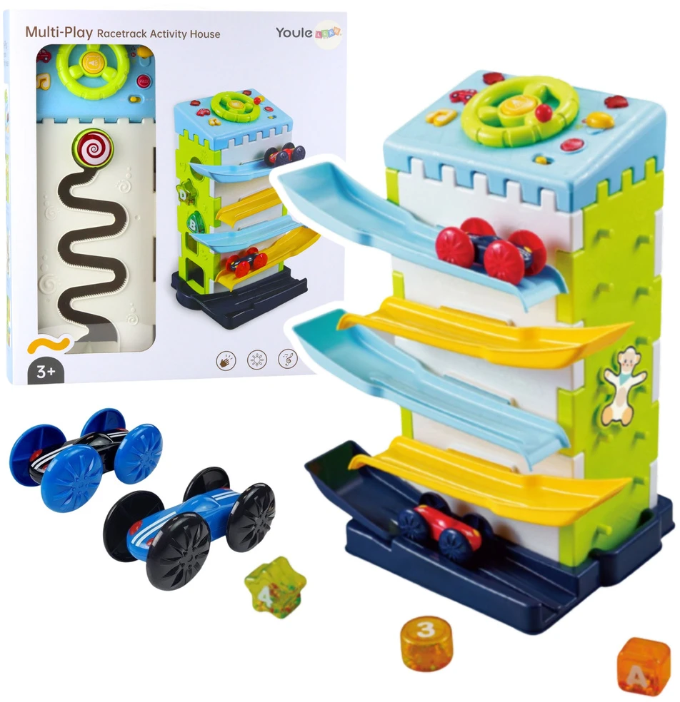 Lean Toys Čiuožykla Šliaužtuvų blokų edukacinis takelis su automobilių rūšiavimo šviesomis ir garsais