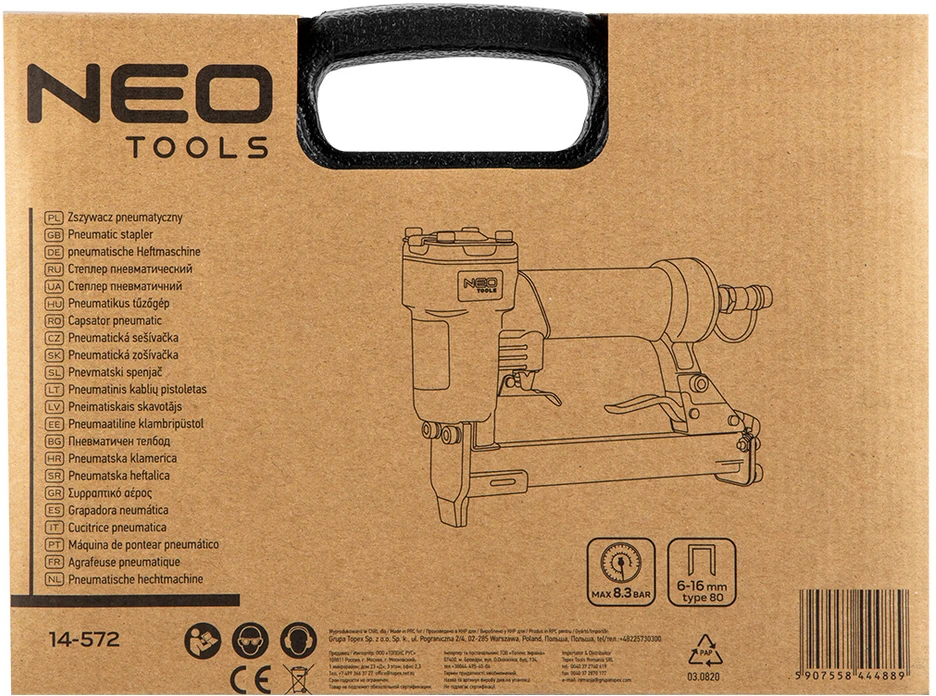 Neo Zszywacz Pneumatinis kablių pistoletas, 6–16 mm, 80 tipo