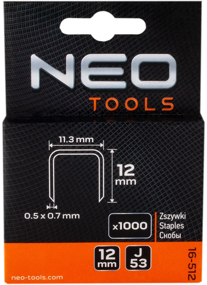 Neo Zszywki J tipo sąsagos, 12 mm, 1000 vnt.