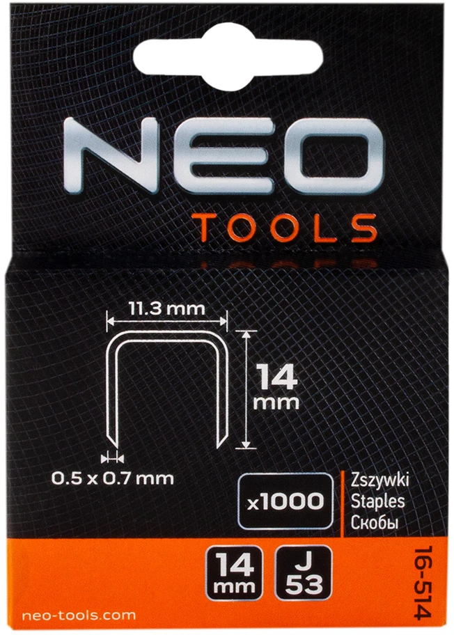 Neo Zszywki J tipo sąsagos, 14 mm, 1000 vnt.