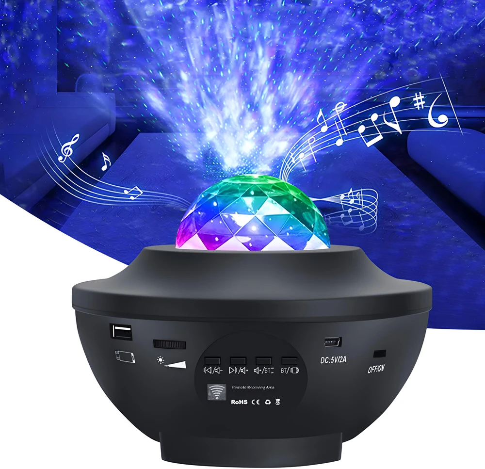 Žvaigždžių projektorius vaikams, besisukanti naktinė lempa, LED projektorius, USB + nuotolinio valdymo pultas - E785