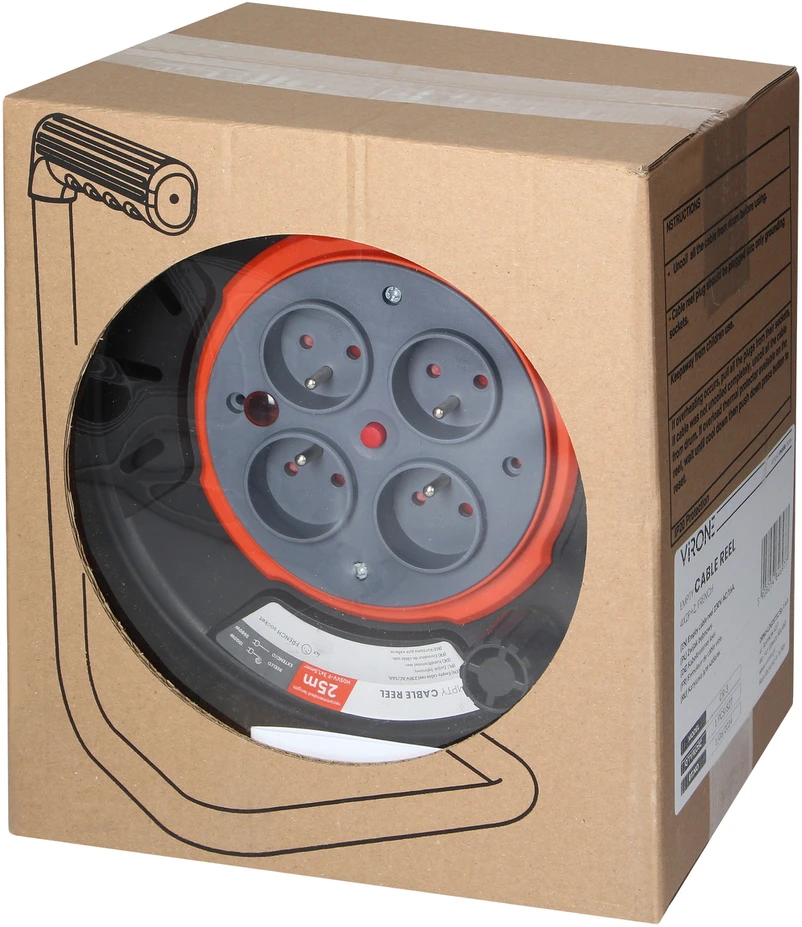 Orno Zwijak Kabelio ritė IP20 4x2P+Z 16A 230V, H05RR-F 3x1.5mm2, 25m