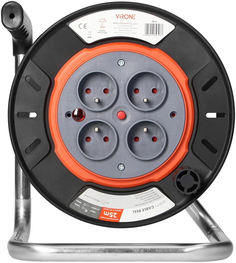 Orno Zwijak Kabelio ritė IP20 4x2P+Z 16A 230V, H05RR-F 3x1.5mm2, 25m