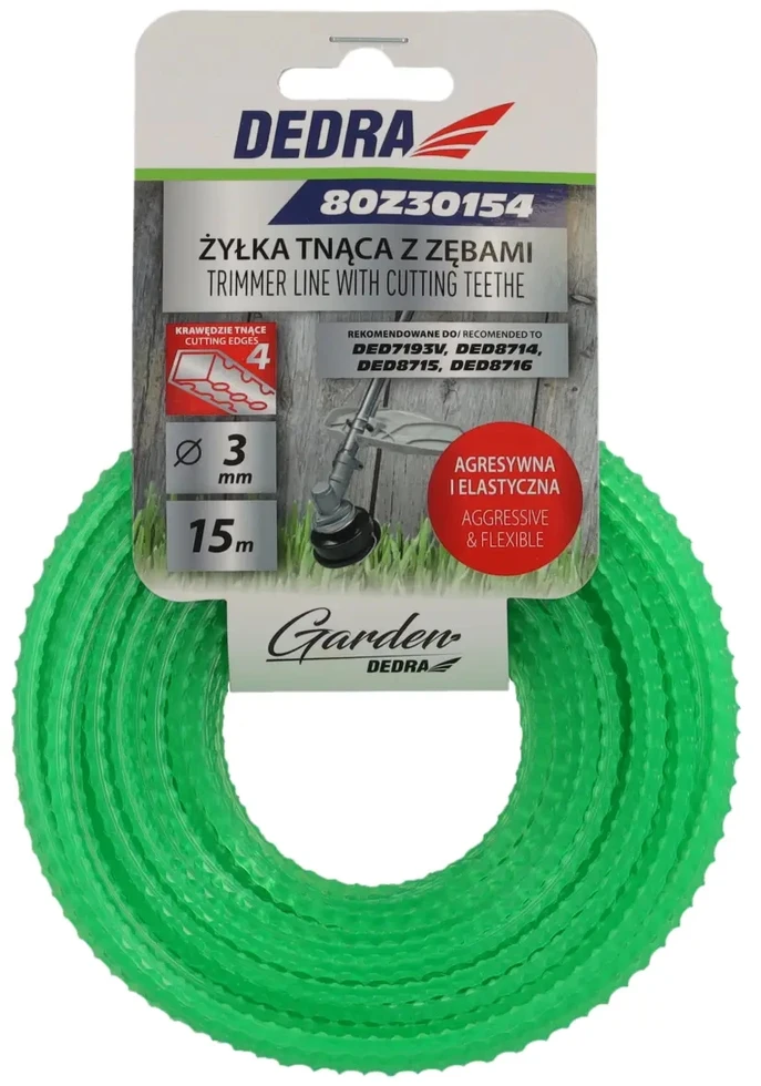 Dedra Valas Pjovimo linija su dantukais 3,0 mm x 15 m, 4 pjovimo briaunos