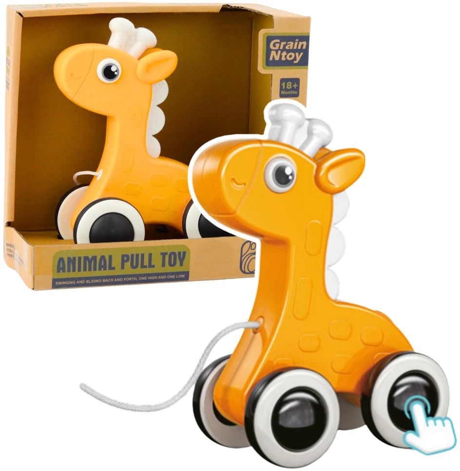 Lean Toys Žaislinė geltona traukimo žirafa su švilpukais