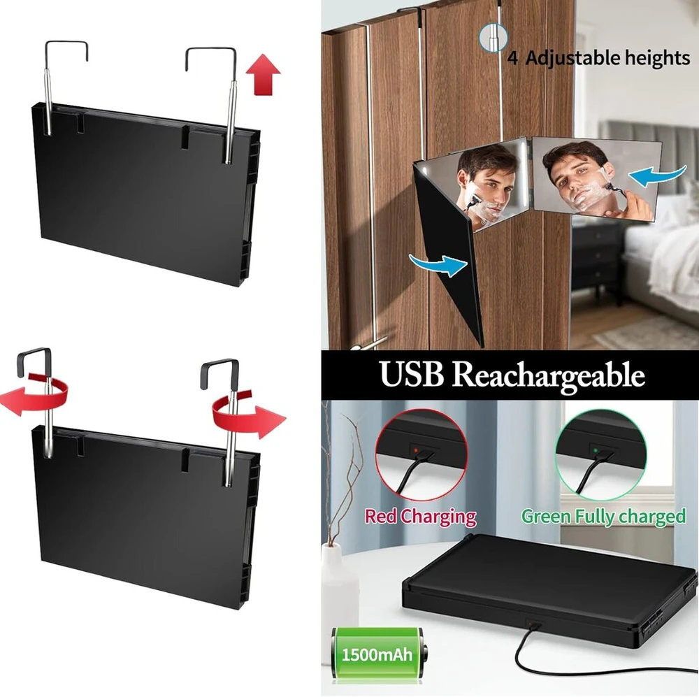 3-pusis veidrodis su LED šviesa