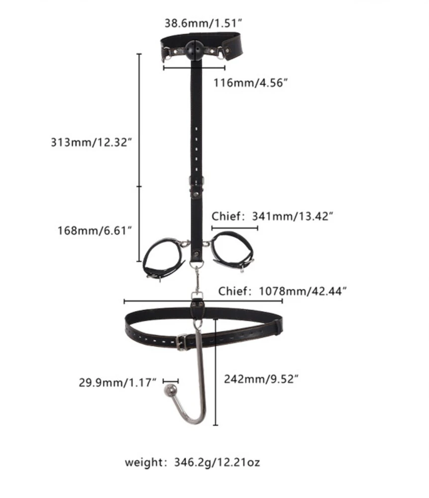 Analinis kabliukas su antrankiais ir burnos kamuoliuku Bondage Hook Set