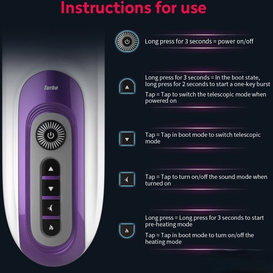 Automatinis vyriškas masturbatorius Turbo, violetinė