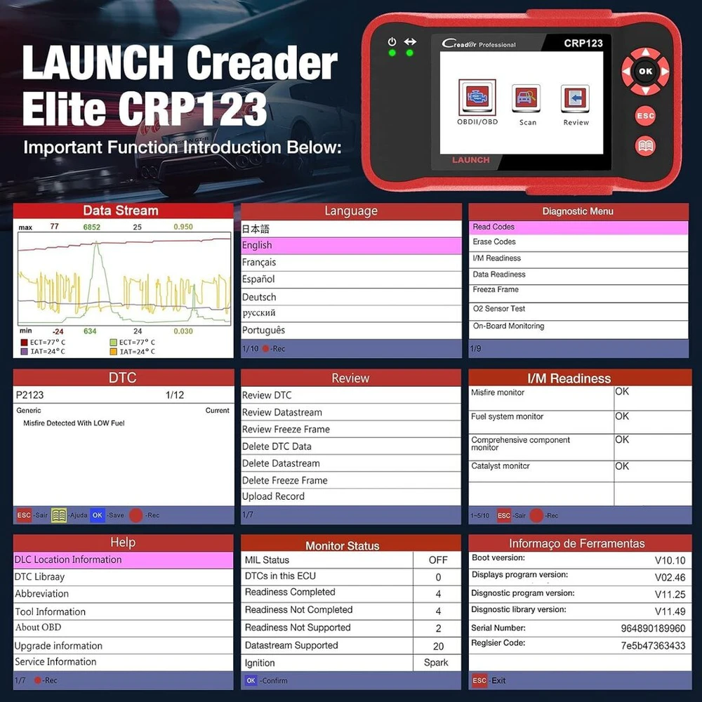 Automobilio diagnostikos prietaisas Launch CRP123 AT582, 1 vnt.