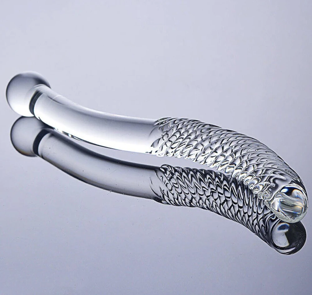 Dvipusis stiklinis dildo, skaidrus