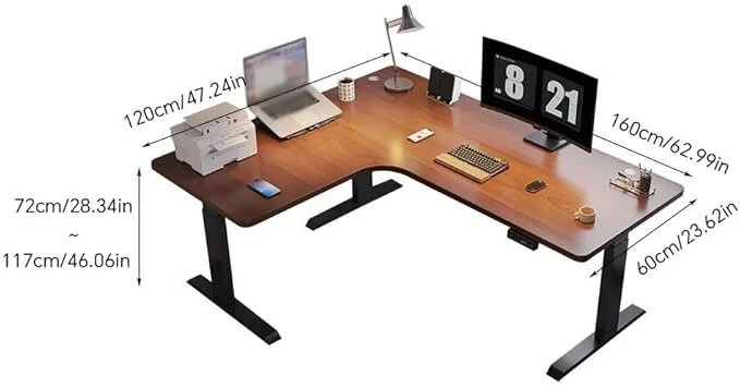 Elektrinis aukščio reguliavimo stalas L formos, 1600x1200 mm (dešinės pusės)
